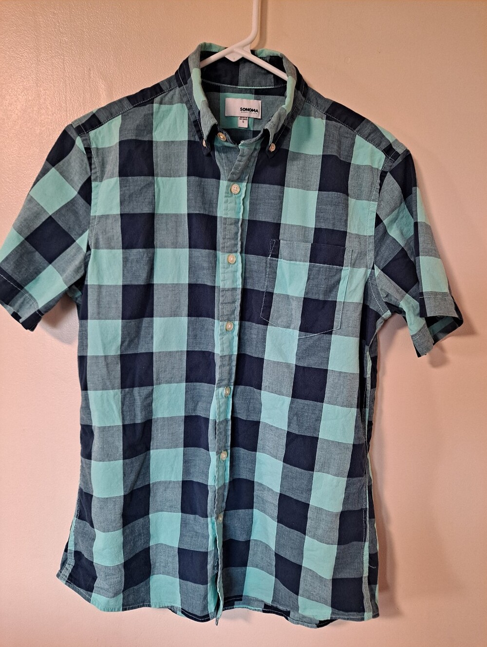 Sonoma Men's Short-Sleeve Button-Down Shirt - Teal & Navy Plaid